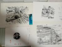 山本輝也自筆画稿7種　武部本一郎と並び称される挿絵画家。代表作に洞窟の女王など