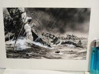 山本輝也彩色挿絵画稿2枚と戦闘機解説画稿2枚　計4枚 武部本一郎と並び称される挿絵画家。
