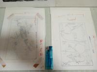 山本輝也彩色挿絵画稿2枚と戦闘機解説画稿2枚　計4枚 武部本一郎と並び称される挿絵画家。
