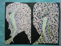 小林かいち絵葉書「灰色のカーテン」　4枚揃タトウ入