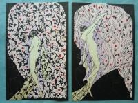 小林かいち絵葉書「灰色のカーテン」　4枚揃タトウ入