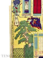 大新板西南夢物かたり貝原一作住家の段切組燈籠 【明治時代 おもちゃ絵 組上 立版古】