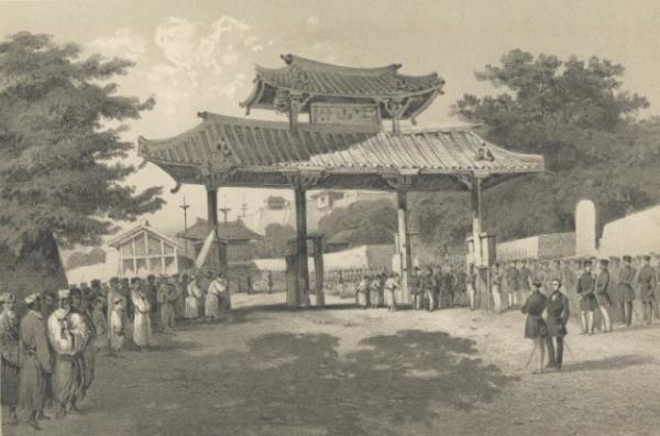 19世紀 石版図版 ペリー日本遠征記 「首里を訪れるペリー提督,琉球