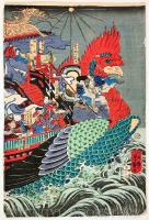 壇之浦大合戦之図 3枚続揃【安政6年 歌川芳艶 浮世絵】