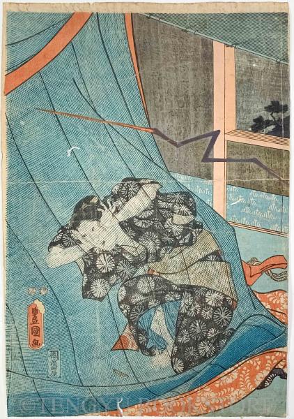 にわか夕立 3枚続揃 【弘化4～嘉永5年頃 歌川国貞 浮世絵】(歌川国貞