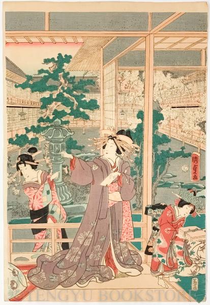 新よし原尾州楼仮宅 3枚続揃 【文久11年 国貞二代 浮世絵】(二代