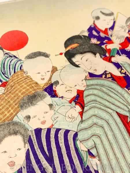 幼稚の戯れ 3枚続揃 【明治28年 楊洲周延 浮世絵】(楊洲周延 幼稚の戯れ 3枚続揃 【明治28年 楊洲周延 浮世絵】(楊洲周延