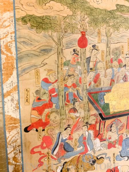 涅槃図 木版手彩色 軸装 【江戸中期～後期】 / 古本、中古本、古書籍の