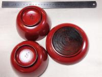 角偉三郎　粥椀二個、塗皿　3個セット　　ISABURO KADO  (1940-2005)
