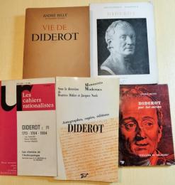 DIDEROT　ドゥニ・ディドロ ５冊一括　フランス語　ペーパーバック　　写真参照
ANDRÉ BILLY de l'Académie Goncourt  VIE DE DIDEROT  FLAMMARION Septième mille
CHARLY GUYOT　DIDEROT par lui-même　"ÉCRIVAINS DE TOUJOURS"
BIBLIOTHEQVE　NATIONALE　DIDEROT　PARIS　1963
DIDEROT　Autographes、copies,editions  Sous la direction de Beatrice Didier et Jacques Neefs
DIDEROT:(1) 1713-1784-1984  Les cahiers rationalistes  Mai 1984 No394