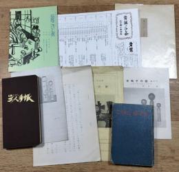 こけし関係　8点一括　🟦こけしガイド　(裸本）昭和33年　経年背回りハゲ（鶴岡温泉の印2個あり）15㎝　🟦伝統こけし　工人手帳　昭和50年　ビニカバ　経年（バレありますが、欠けていません）19㎝　🟦伝統こけし展　ふるさとシリーズ5　出品：鈴木鼓堂　昭和46年　20㎝　🟦青葉こけし会三十年の歩み　一枚　🟦古鳴子の話：其の二　昭和31年（線引き書き込みあり）　🟦みやぎの観光と物産展　昭和40年　出品者名簿　大丸京都店　🟦或るこけし人生　昭和41年　🟦「私のこけし入門と好きなこけし」を聞いて　昭和44年