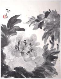 直原玉青水墨画 「牡丹」