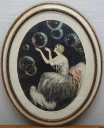 ルイ・イカール エッチング額 「シャボン玉」