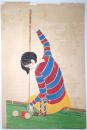 中川伊作木版画 「ビリヤード」