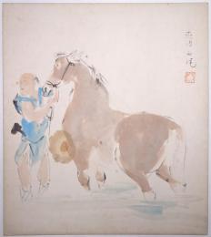 福岡青嵐色紙　「馬と人物図」