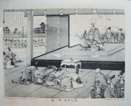 砂目石版画　「豊公明使ヲ罵之図（豊臣秀吉、明の使いを罵倒するの図）」