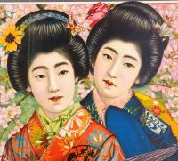 引札見本 傘を持った二美人の図