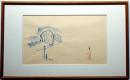 金子光晴 肉筆水彩画　サイン落款入り・詩人、「橋の見える風景」