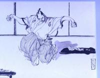 岩田専太郎ペン画額　直筆挿絵