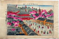 浅草観音全景之図　石版画　明治34年　彩色