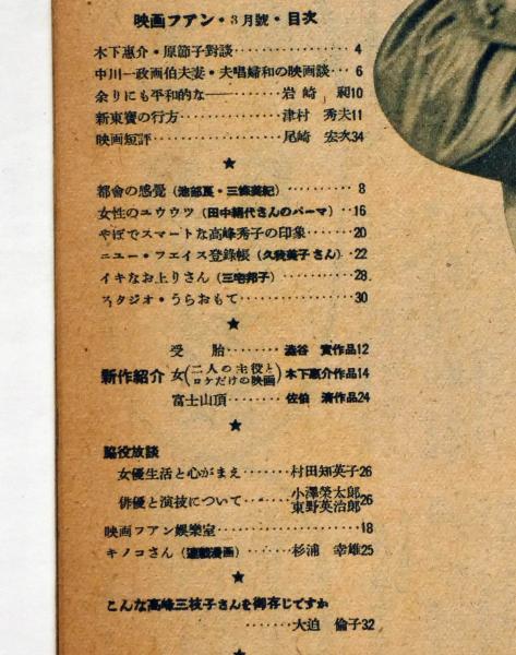 映画ファン 昭和23年3月号 表紙・水戸光子(木下恵介・原節子