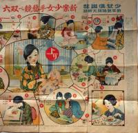 新案少女手芸競べ双六　岡本帰一画　（裏面・名所旧蹟鉄道遊覧双六）　少女倶楽部付録　大正14年1月