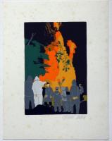 田中正秋木版画　日本の祭り・火とぼし祭り　（1986年週刊新潮の表紙絵）