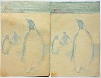 三輪晁勢木版画　「南極のペンギン」　2枚