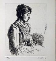小磯良平銅版画作品集 限定100部　オリジナル銅版画1葉綴込（若い女）