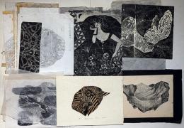 三木蘭・サイン入版画2枚＋下書き大小17枚　一活