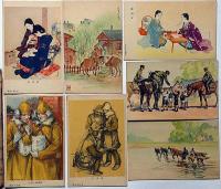 出征将兵後援繪葉書　8枚　袋付・竹中英太郎・岩田専太郎・高畠華宵・富田千秋・北田北鳥・ほか