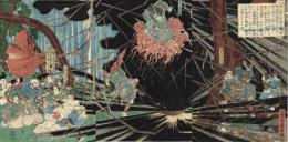【浮世絵】 歌川国芳 「悪源太義平討難波次郎」 文政年間末期 大判錦絵 木版画