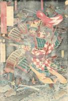 【浮世絵】 歌川芳艶 「川中島大合戦組討尽 山県三郎兵衛 渡邊越中守」 安政4年 大判錦絵 木版画