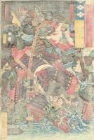 【浮世絵】 歌川芳艶 「川中島大合戦組討尽 高坂弾正忠 本庄美作守」 安政4年 大判錦絵 木版画