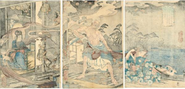 浮世絵・国芳 浮世絵】 歌川国芳 「観世音霊験 一ツ家の旧事」 天保10-12年 大判錦絵