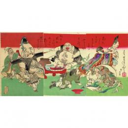 浮世絵】月岡芳年「七福神酒宴之図」明治15年(月岡芳年) / 古本、中古
