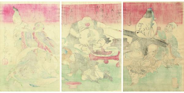 浮世絵】月岡芳年「七福神酒宴之図」明治15年(月岡芳年) / 古本、中古