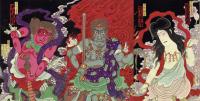 揚州周延「橋供養梵字文覚」明治16年(1883)【浮世絵】