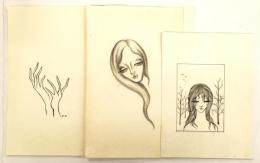 小林ドンゲ 肉筆素描・版画下絵 3枚