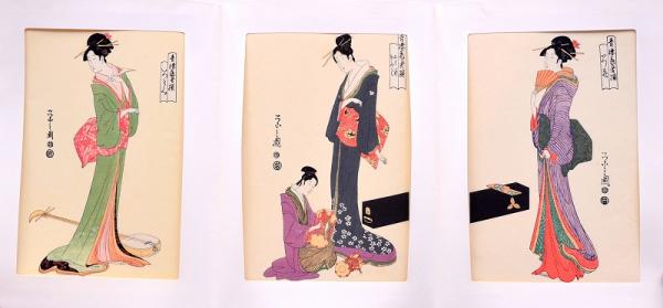 手摺木版浮世絵 三枚続逸品集分売 ： 鳥文斎栄之 「青樓芸者撰 