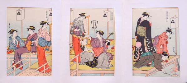 手摺木版浮世絵 三枚続逸品集分売 ： 「四條河原夕涼躰」 / 古本、中古