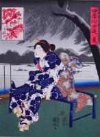 伝統芸術  大錦浮世絵美人名作撰  歌川国芳 「四季心女遊 夏」 （中版錦絵三枚続）