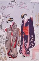 伝統芸術  大錦浮世絵美人名作撰  鳥居清長 「北廓雪之朝」 (縦2枚続)