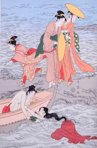 伝統芸術 大錦浮世絵美人名作撰 喜多川歌麿 「あわび取り」 （中