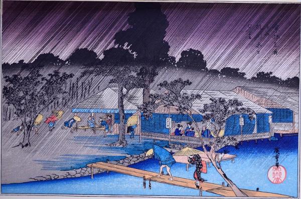 歌川広重画浮世絵 京都名所 分売 I： 糺川原之夕立(歌川広重