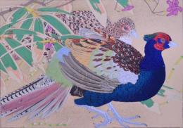 樂山花鳥画譜 分売：43 『紫躑躅と熊笹に雉子』（盛春）