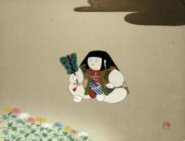 わらべ 雅人形 (A) 菊慈童 K yoto's children doll painting  山岡陳平画 マリア書房 色紙