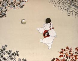 
京わらべ 雅人形 (I) 蹴鞠  Kyoto's children doll painting 山岡陳平画 マリア書房 色紙(SHIKISHI)