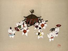 
京わらべ 雅人形 (J) 御輿  Kyoto's children doll painting 山岡陳平画 マリア書房 色紙