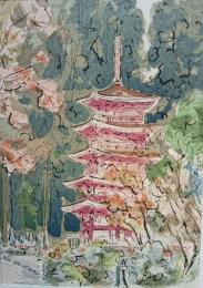 現代作家デッサン集  日本画編 「室生寺の塔」 児玉希望  ※台紙付き